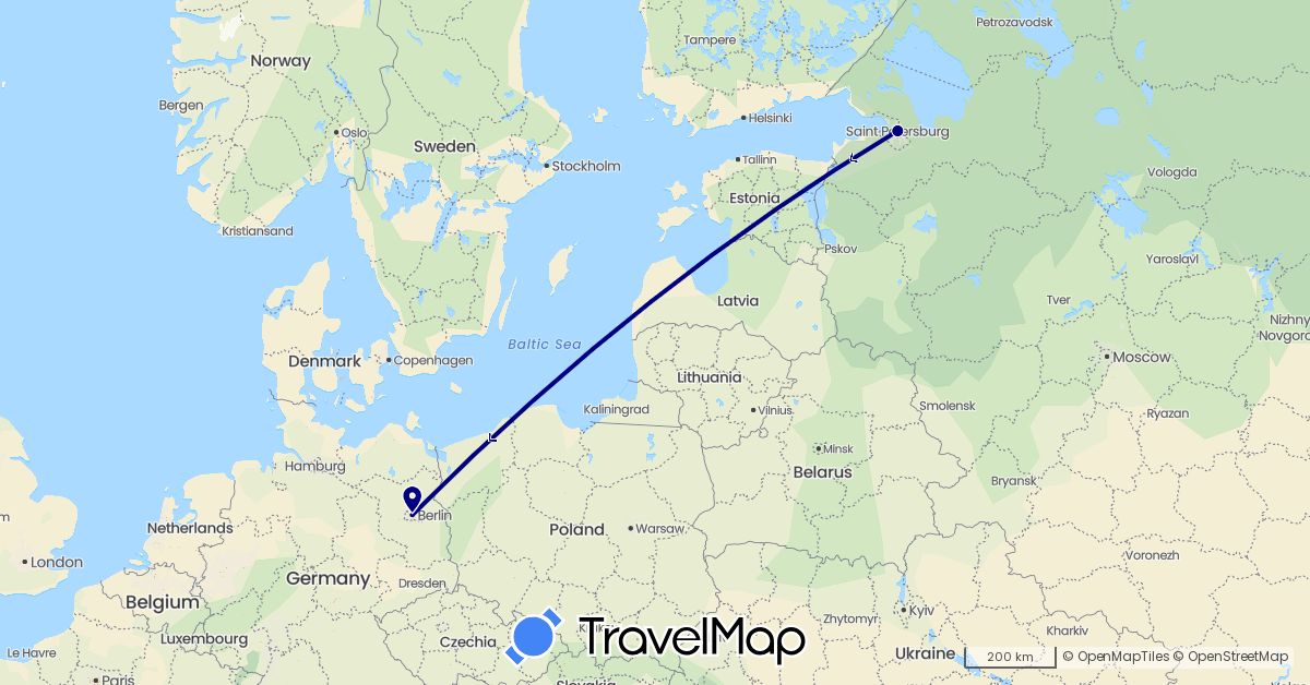 TravelMap itinerary: driving in Germany, Russia (Europe)